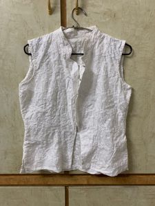 White Embroidered Sleeveless Top