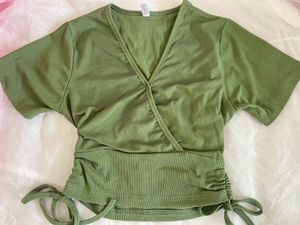 Women’s Olive Green Ribbed Wrap Tie Top