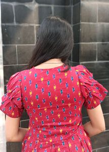 Cotton Short Dress With Adjustable Puffy Sleeve