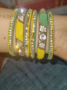 Green and Yellow Bangle Set For Women