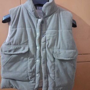 Olive Sleeveless Cropped Jacket