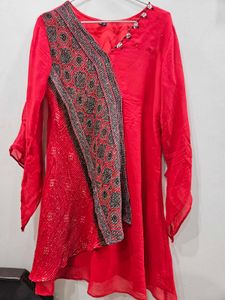 Beautiful Cherry Red Georgette Cord Set