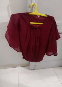 Maroon Chiffon Blouse with Floral Detail