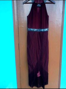 Burgundy Halter Fringe Dress