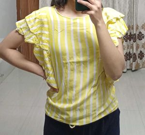 Yellow Striped Ruffle Top