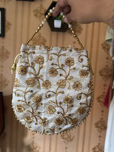 Embroidered Golden Potli