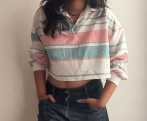 Newme Korean Polo Full Sleeve Crop Top