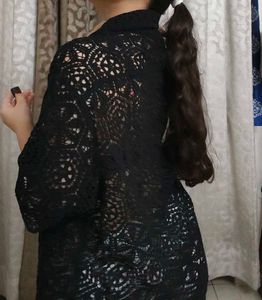 Black Crochet Style Oversized Shirt