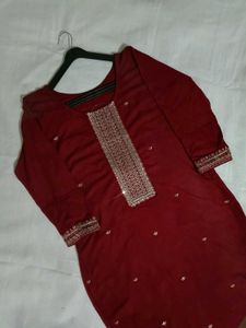 Maroon Embroidered Kurti