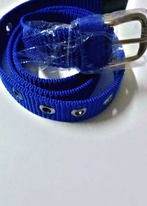 Blue Canvas Belt with Silver Buckle