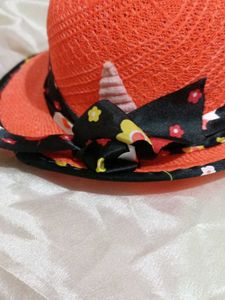 Orange Hat With Black Ribbon
