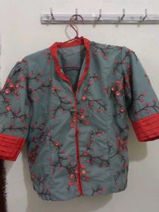 Floral Embroidered Gray Jacket