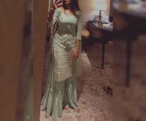 Mint Green Embroidered Sharara Suit