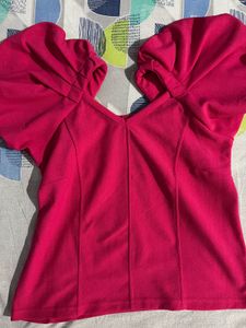 Chic Puff Sleeve Off-Shoulder Top – Bold Pink