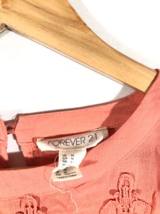 Coral Lace Trim Blouse