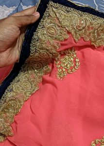 Gorgeous Coral &amp; Gold Sari