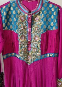 Pink &amp; Blue Embellished Anarkali Dress