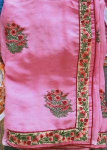 Elegant Pink Embroidered Saree