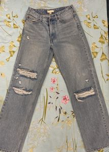 H&M Light Blue Straight Ripped Jeans