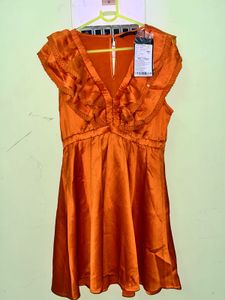 DressBerry Rust Orange Ruffle Mini Dress