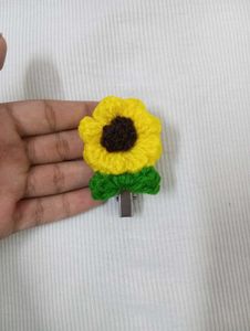 Handmade Crochet Sunflower Hair Clip