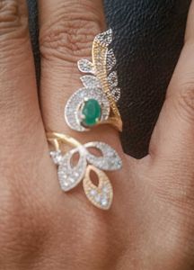 Emerald Leaf Design AD Ring
