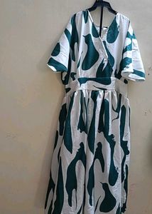 Green & White Print Dress