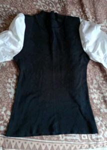 Black Knit Top with White Sleeves