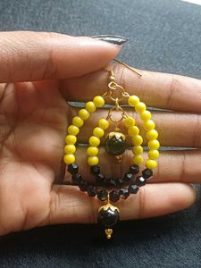 Vibrant Yellow &amp; Black Beaded Dangle Earrings