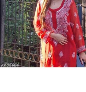 Red Embroidered Kurta