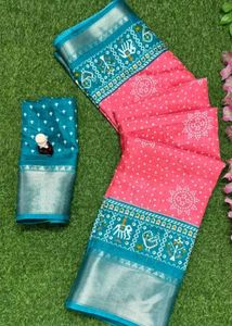 Dola Silk Saree With Jaipuri Print