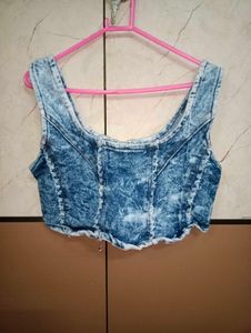 Denim Zip-Up Crop Top