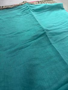 Teal Green with Ethnic Print Border Saree