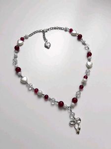 Beaded Heart & Ribbon Charm Necklace