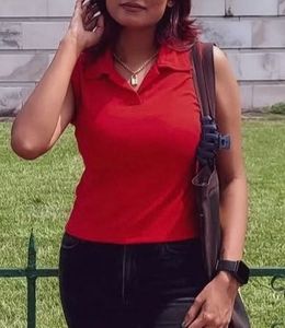 Sleeveless Polo Top Combo - Red and Black