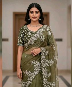 Elegant Olive Green Saree