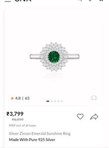 GIVA Silver Zircon Emerald Ring