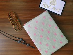Pink And Grey Chanderi Silk Saree
