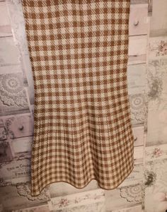 Woolen Brown Checked Midi Skirt