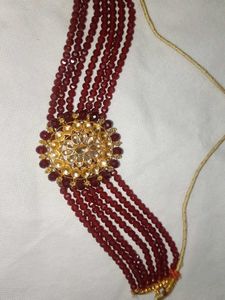 Maroon Beaded Necklace &amp; Earring Set