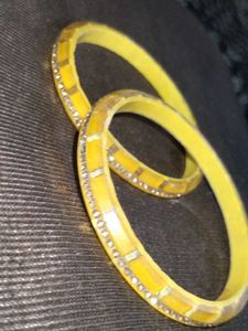 Yellow Bangles with Rhinestones