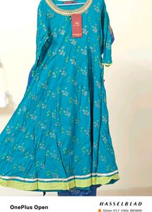 Teal &amp; Gold Anarkali Kurta