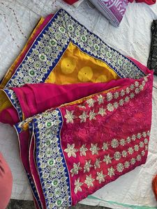 Elegant Pink &amp; Yellow Saree