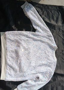 Party Wear White Sequence Sweater