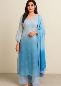 Viral Blue Chickenkari Kurta Set