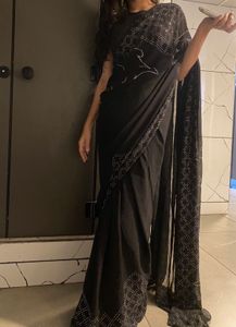 Black party wear Embellished Stone Studded Sare