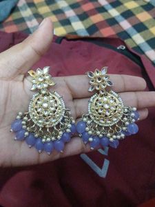 Elegant Kundan Earrings with Lavender Beads