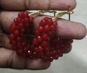 Red Beaded Hoop Earrings