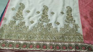 beautiful peach and cream sari with blouse