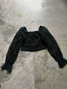 Tokyo Talkies Black Sheer Sleeve Top
